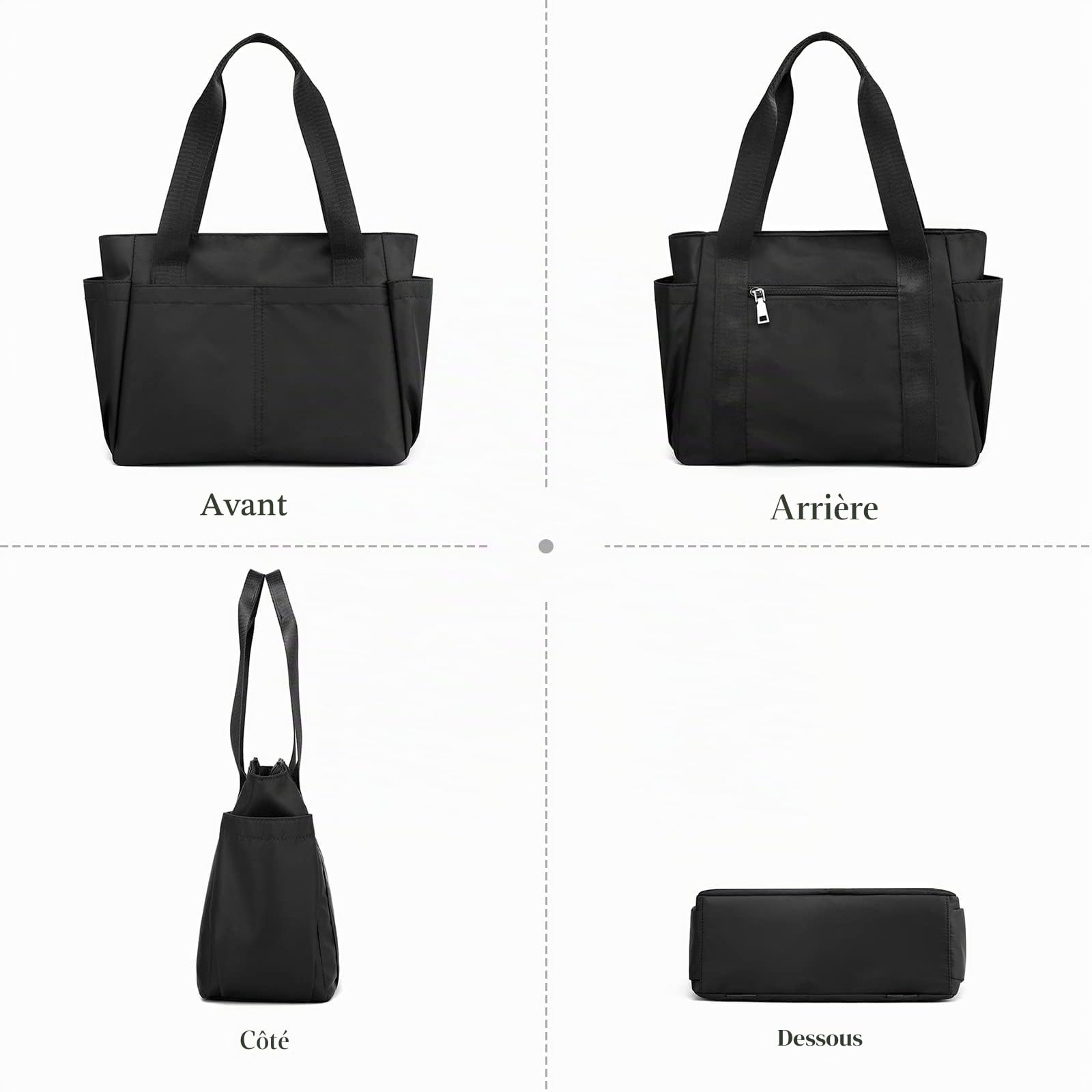 Sac D'épaule Nylon Sac à Main Femmes Sac Fourre-Tout Sac Cabas pour Shopping Voyage Travail Usage Quotidien Noir