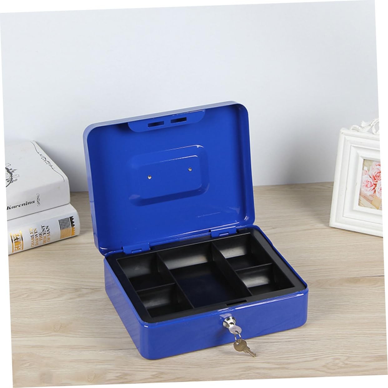 Housoutil Scatola Ferro con Serratura Portatile per Risparmi e Documenti per e Colore Blu Media