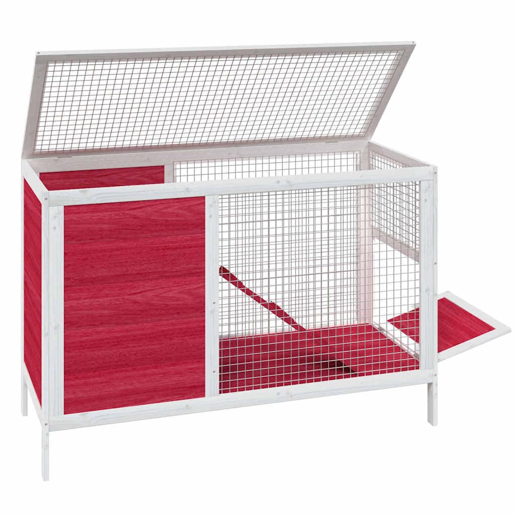 Kaninchenstall Rot 103x44x69,5 cm Massivholz Kiefer, Hasenstall 2 Ebenen mit Rampe und Freilaufgehege, Kleintierstall für Kaninchen und Meerschweinchen