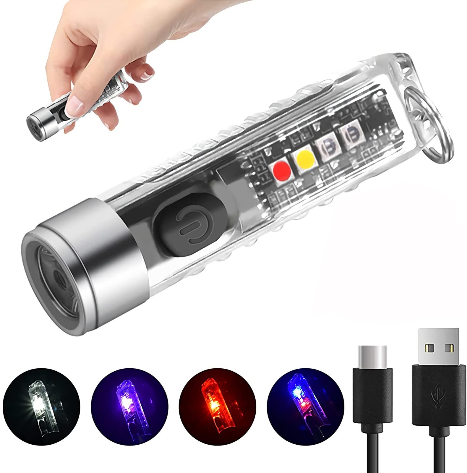 MAKINGTEC Mini LED Flashlights USB Rechargeable Small Keychain Flashlight with 11 Modes of Main & Side Light, Portable Pocket EDC Flash Light for Daily Using, Backpacking, Camping, and Hiking, etc.