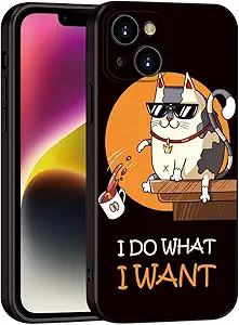 for iPhone 13 Case Cat Cute and Fashion Phone Case - 'I Do What I Want' Cartoon Design | Shockproof Soft Cover for Girls & Women (B2-Cartoon Cute cat)