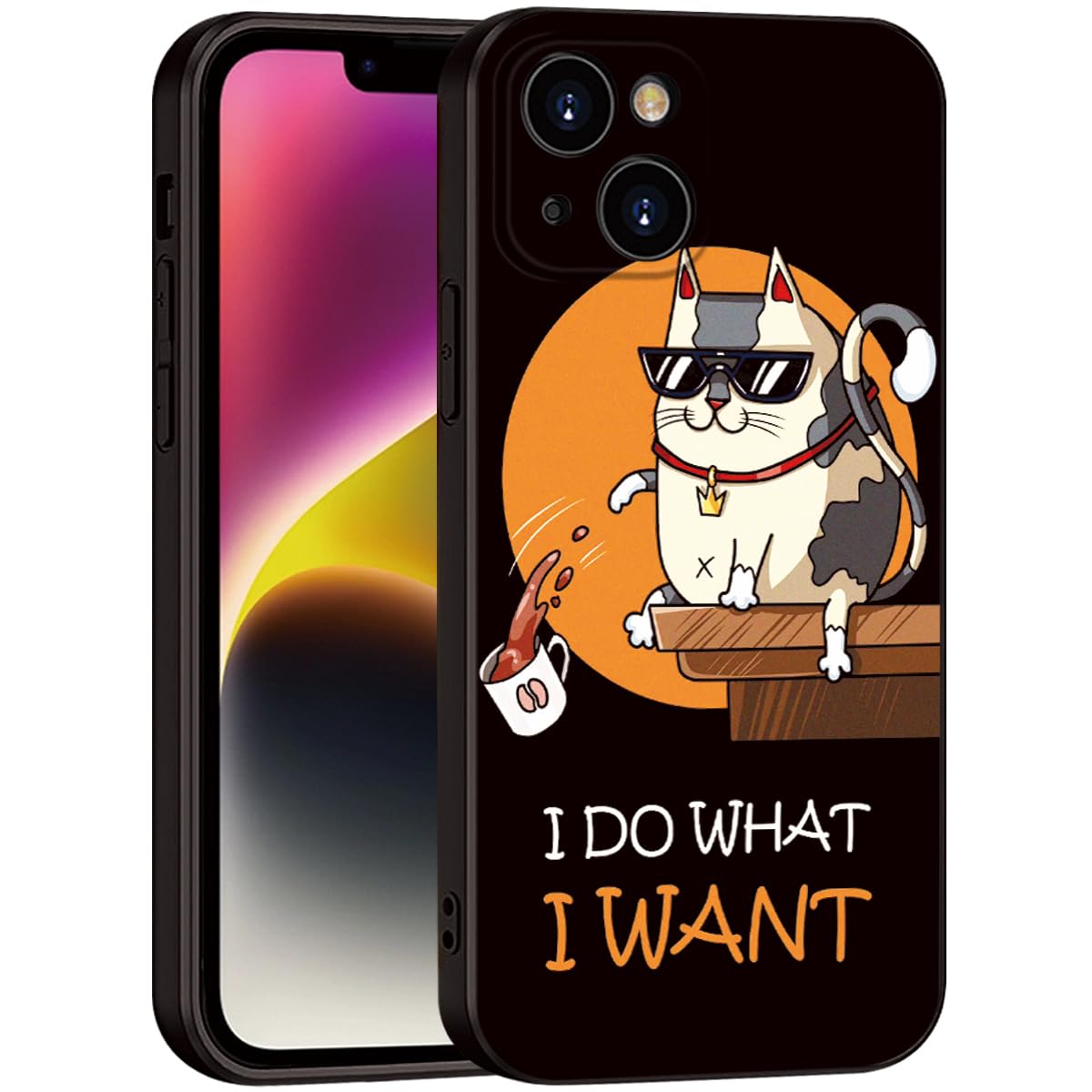ZGKTWX for iPhone 13 Case Cat Cute and Fashion Phone Case - 'I Do What I Want' Cartoon Design | Shockproof Soft Cover for Girls & Women (B2-Cartoon