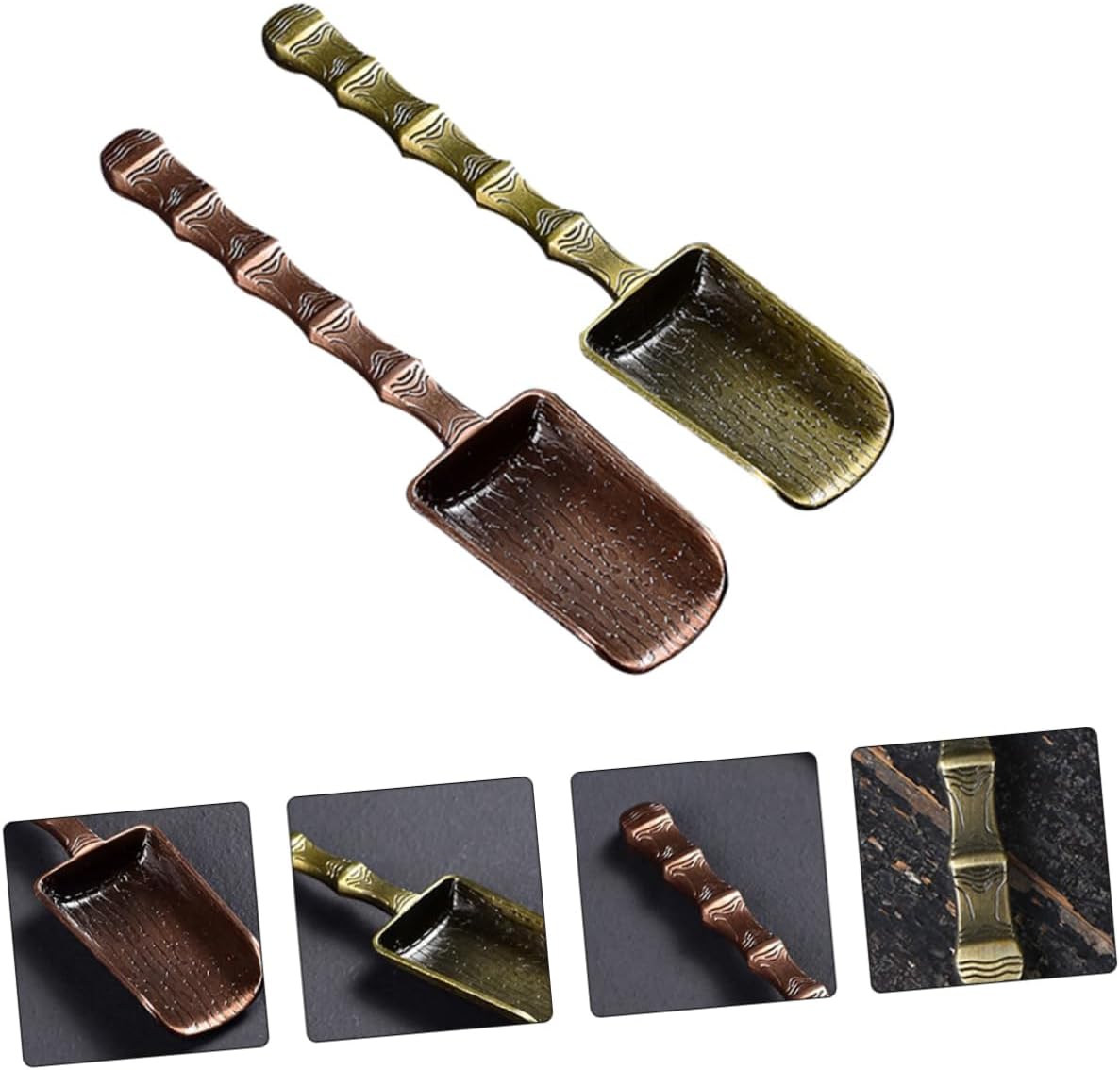 Copper Alloy Tea Scoop Set, 2pcs Long Handle Tea Spoon