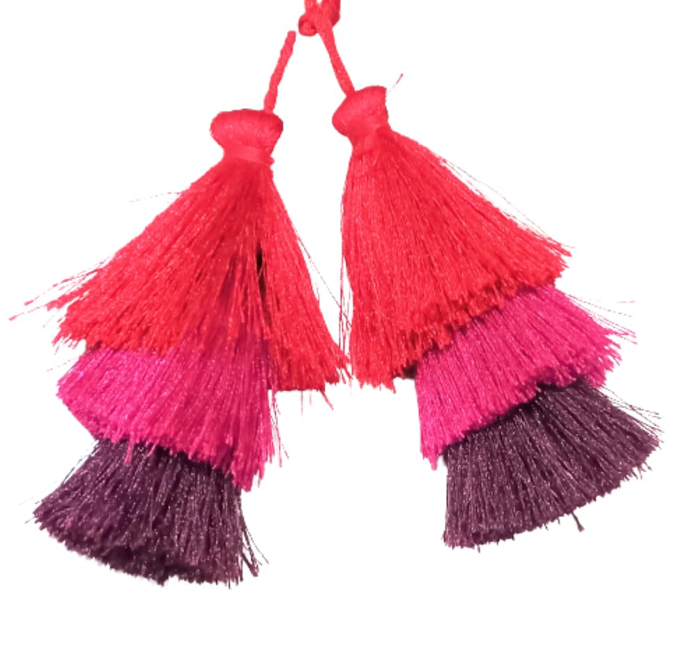 The Lovely CreationsThe Lovely Creations Triple Layers Silk Yarn Tassels, Latkan for DIY Jewelry Making, Clothing Sewing Accessories, Home Decor Set 4 pcs. (RED-PM)