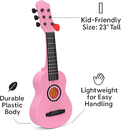 Vista 32 de Guitarra acústica de 23 pulgadas, guitarra de juguete de 6 cuerdas para niños, cuerdas de acero realistas, primer instrumento musical para Caoba