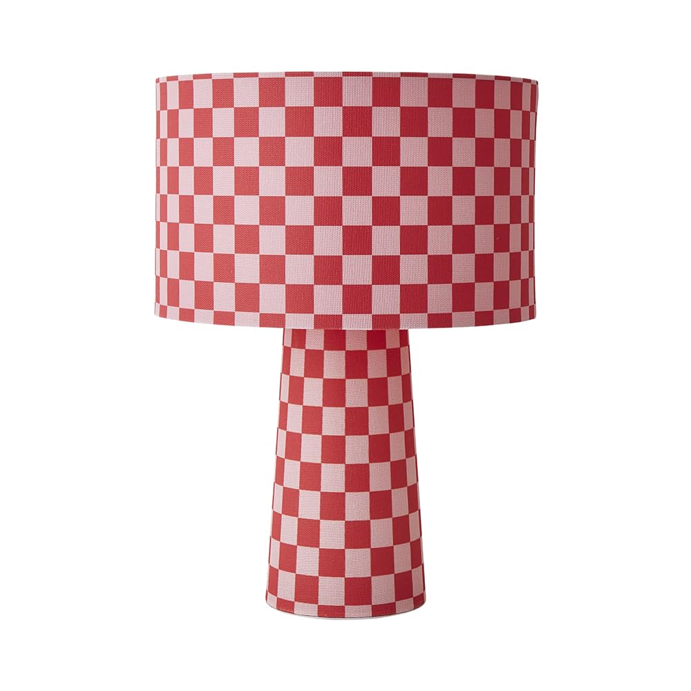 Valuelights Pritchard Pink Checkerboard Drum Shade Fabric Led Table Lamp
