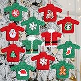 12 Pcs Handcrafted Crochet Ugly Sweater Ornament Christmas Red and Green Ugly Sweater Decorations for Christmas Tree Snowflake Gingerbread Reindeer Santa Hanging Decor for Xmas Winter Party Favors