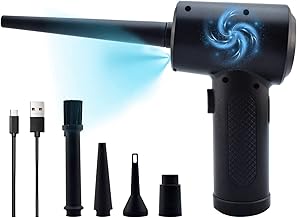 Espanador de ar sem fio, espanador de ar elétrico, velocidade de 3 marchas 51000 rpm, espanador de ar comprimido com 5 bicos e luz led 6000 mah ruído de bateria recarregável ≤ 90 db, espanador de ar limpeza com chave de computador
