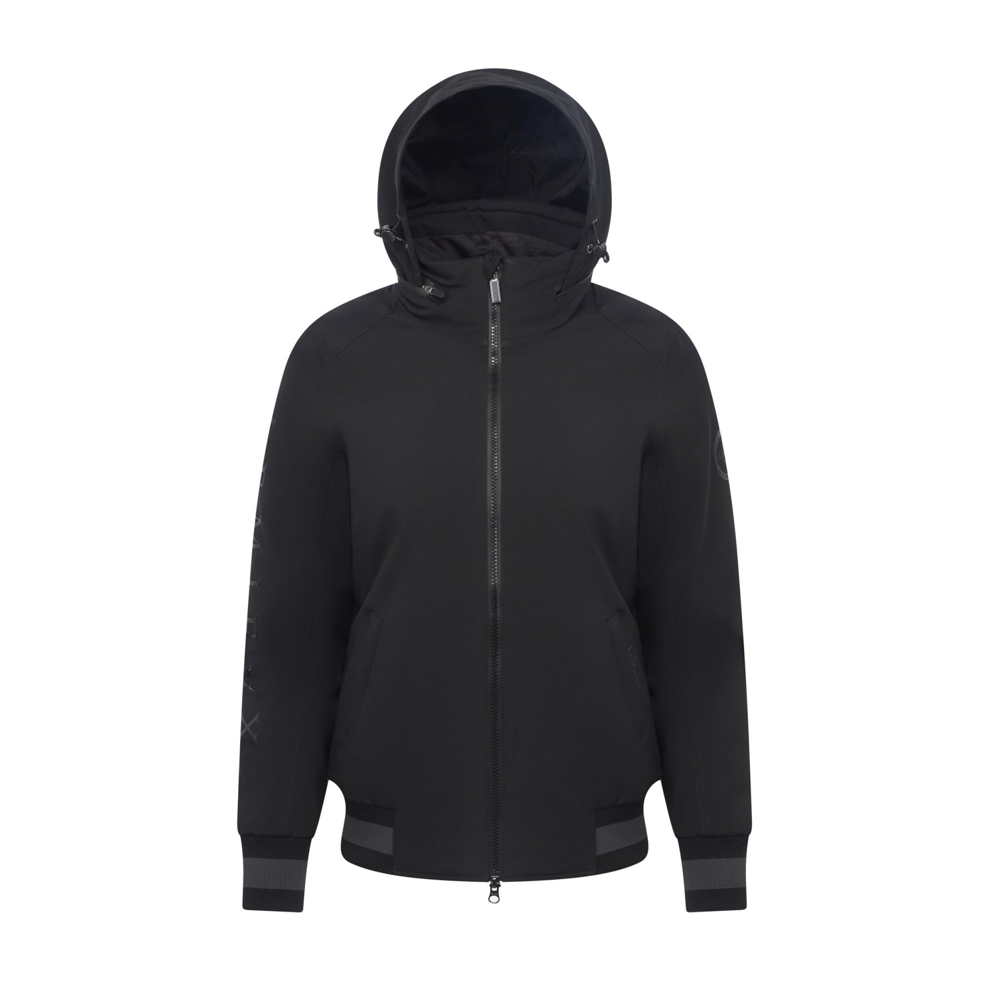 LeMieux Chaqueta de equipo para mujer, impermeable, capucha plegable, cremallera bidireccional