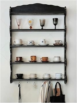 floating shelving Solid Wood Cup Holder, Wall Hanging Storage Cabinet Rack, Tea Cup, Coffee Cup and Dish Rack shelves for walls