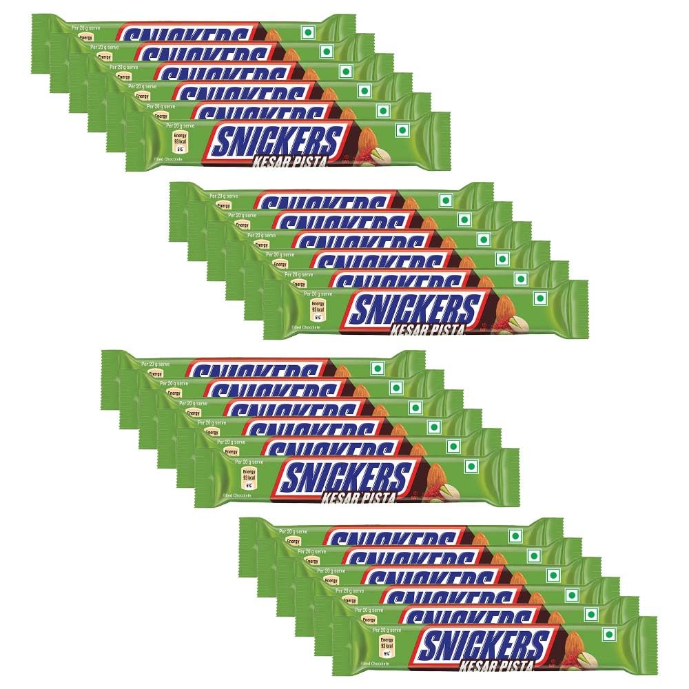 Snickers Kesar Pista Chocolate Bar | Loaded with Kesar, Pista & Caramel Delight | Premium Chocolate for Gifting & Sharing | Great for Sharing | 22g | Pack of 24