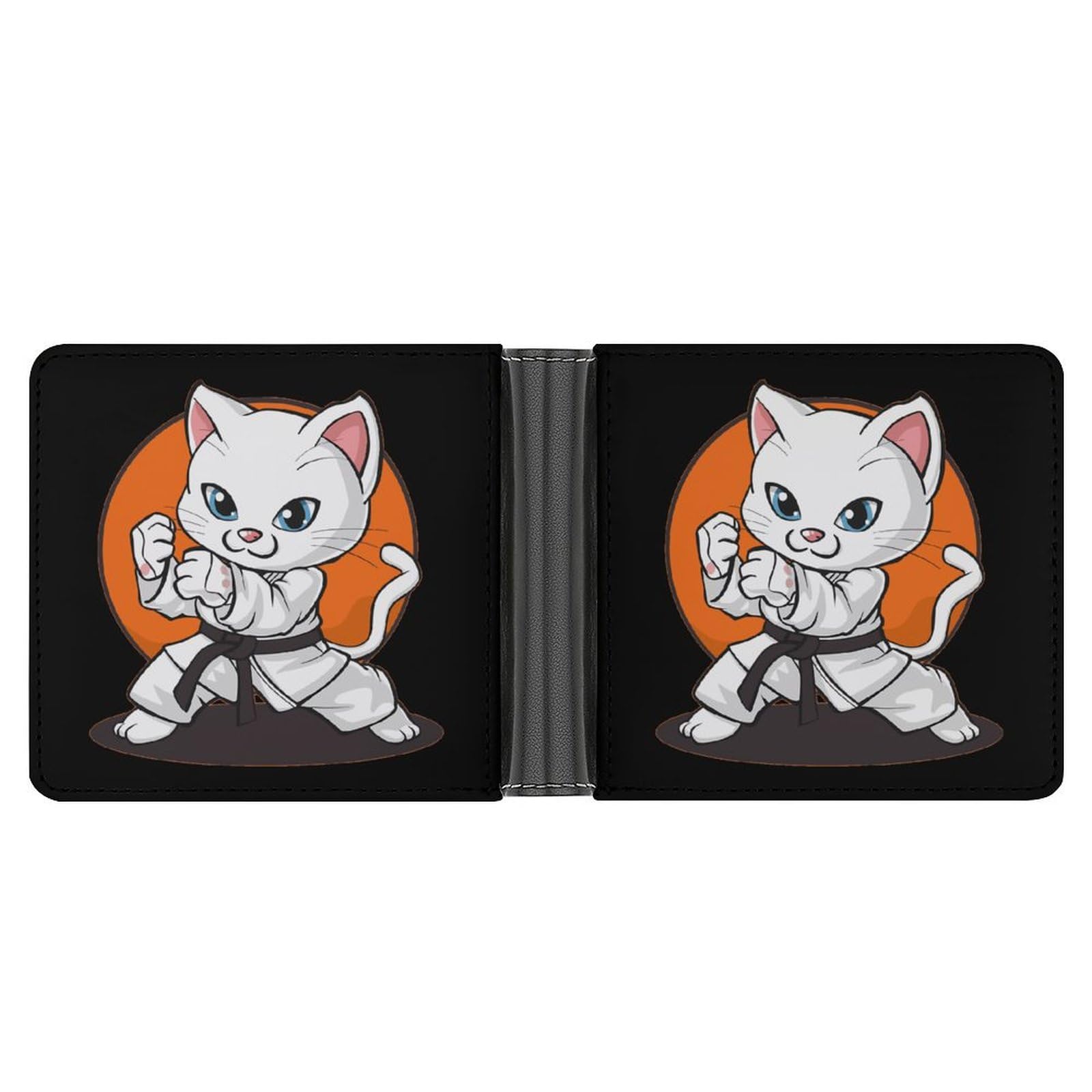 Karate Taekwondo Funny Cat Jiu Jitsu Bifold Wallet PU Leather Card Cash Holder Cute Purse for Men Women