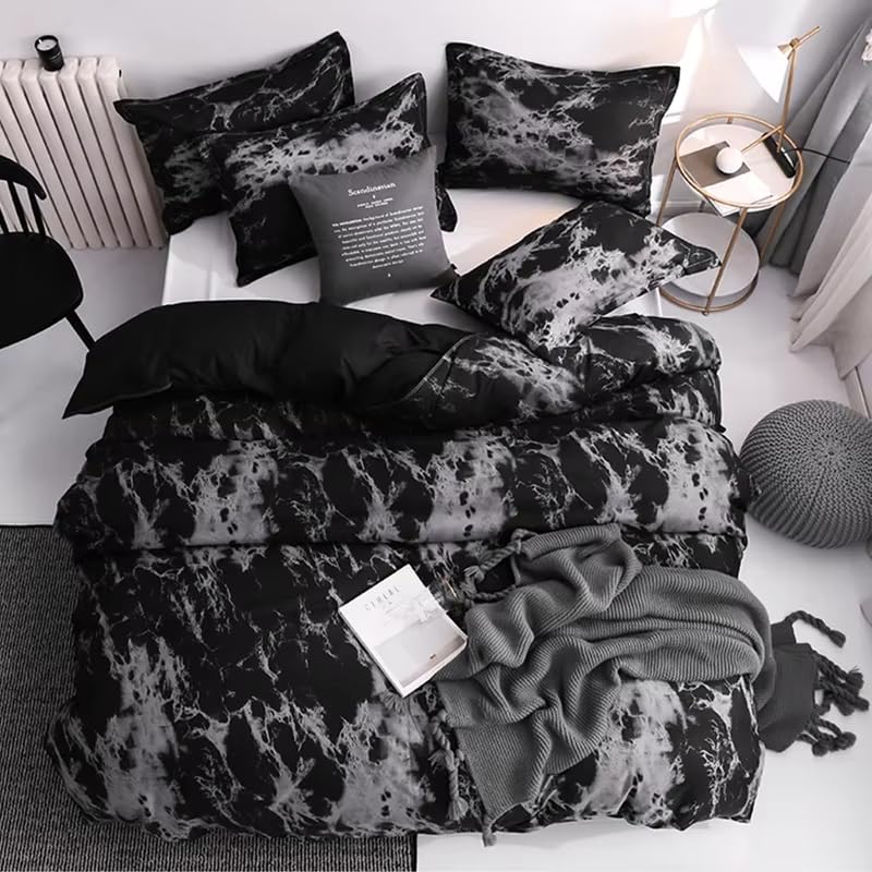 Lit toujours impeccable avec la parure de lit marbre noir à zip 240x220