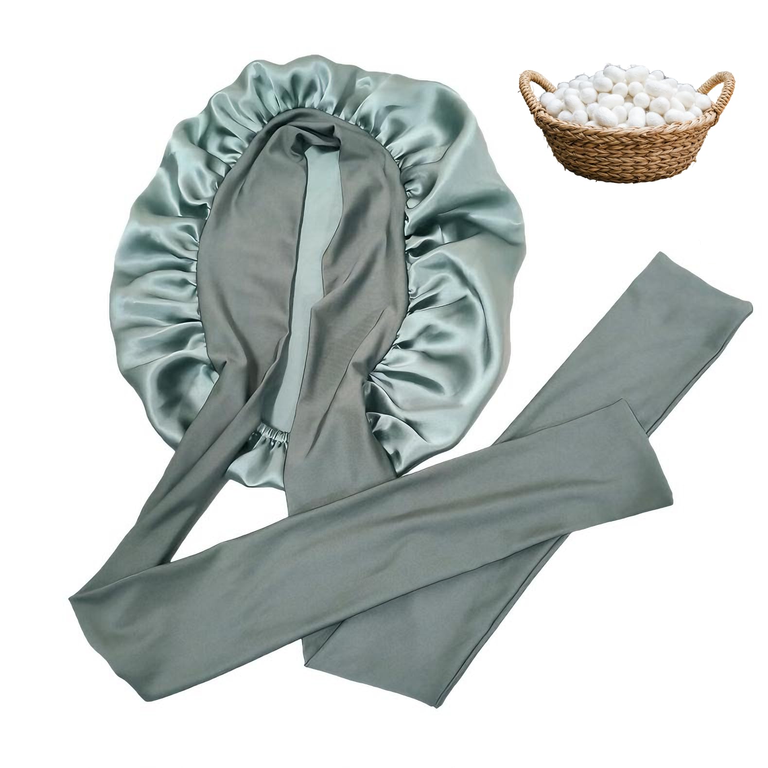 Bonnet de Nuit en 100% Soie de Mûrier - Bonnet Cheveux Nuit Anti-Frisottis | Large Bande Réglable, Chapeau de Nuit en Soie pour Femmes Cheveux Longs Bouclés