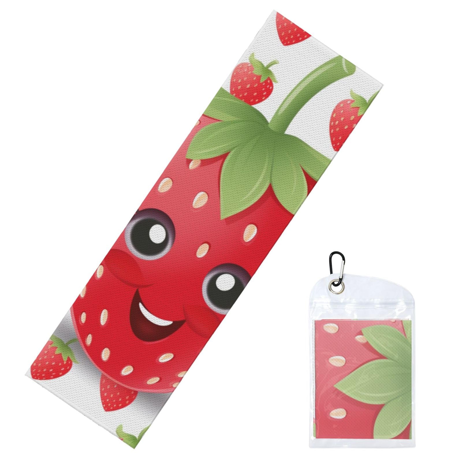 DWVTSLH Cooling Towel for Neck and Face, Strawberry Ice Towel for Hot Weather, Soft Microfiber Chilly Towels with Waterproof Bag & Carabiner, Breathable Workout Towels 40"x12"