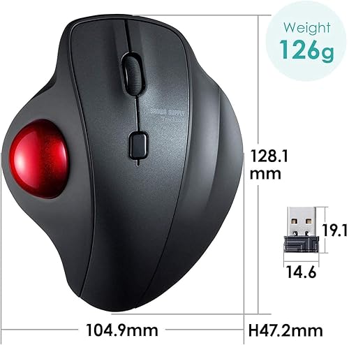Miniatura 9 de SANWA Ratón ergonómico inalámbrico 2.4G, ratón óptico vertical Rollerball, botones silenciosos, Trackball de 1.339 in, 60080012001600 DPI ajustable,