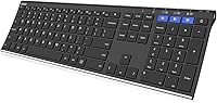 Arteck HB192 Universal Bluetooth Keyboard: Multi-Device Switch, Stainless Steel Full-Size, Rechargeable for Windows iOS Android Mac