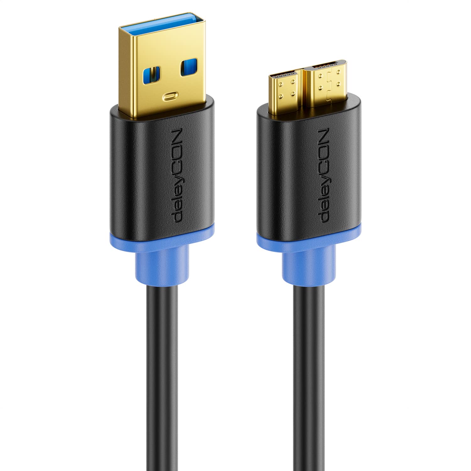 deleyCON 1m Cavo Dati Micro USB 3.0 Fino a 5 Gbit/s Cavo di Ricarica per Mobile Smartphone Tablet Dischi Rigidi Esterni - USB A Maschio a Connettore Micro B Nero