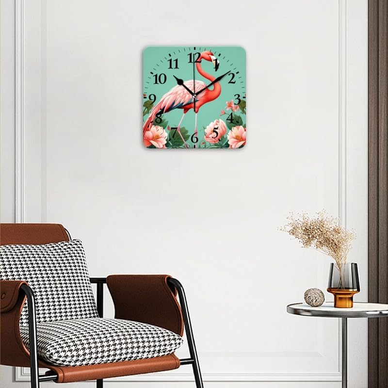Battery Operated Wall Clocks Beautiful Pink Flamingo in The Style of Art Silent Non-Ticking Decor Clock with Photo for Bathroom,Office(14inch)