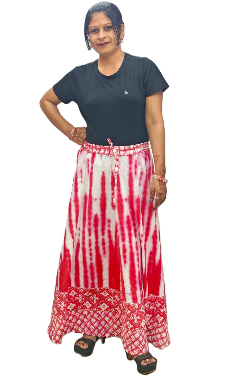 Rastogi Handicrafts Jupe longue en coton imprimé bohème pour femme - Taille unique - Taille unique - 55,9 - 99,1 cm