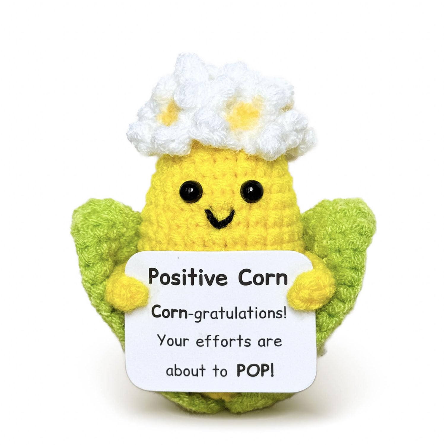 Kajfjad Corn Crochet Toy, Handmade Achievement Gift with Positive Message, Cute Desk Decor for Women Girls Office Desk Decoration