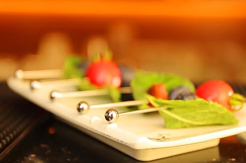 Miniatura 7 de Lexenic Juego de 12 púas de cóctel de metal de 4.3 pulgadas + kit de soporte, juego de pinchos reutilizables de acero inoxidable 304 prémium para