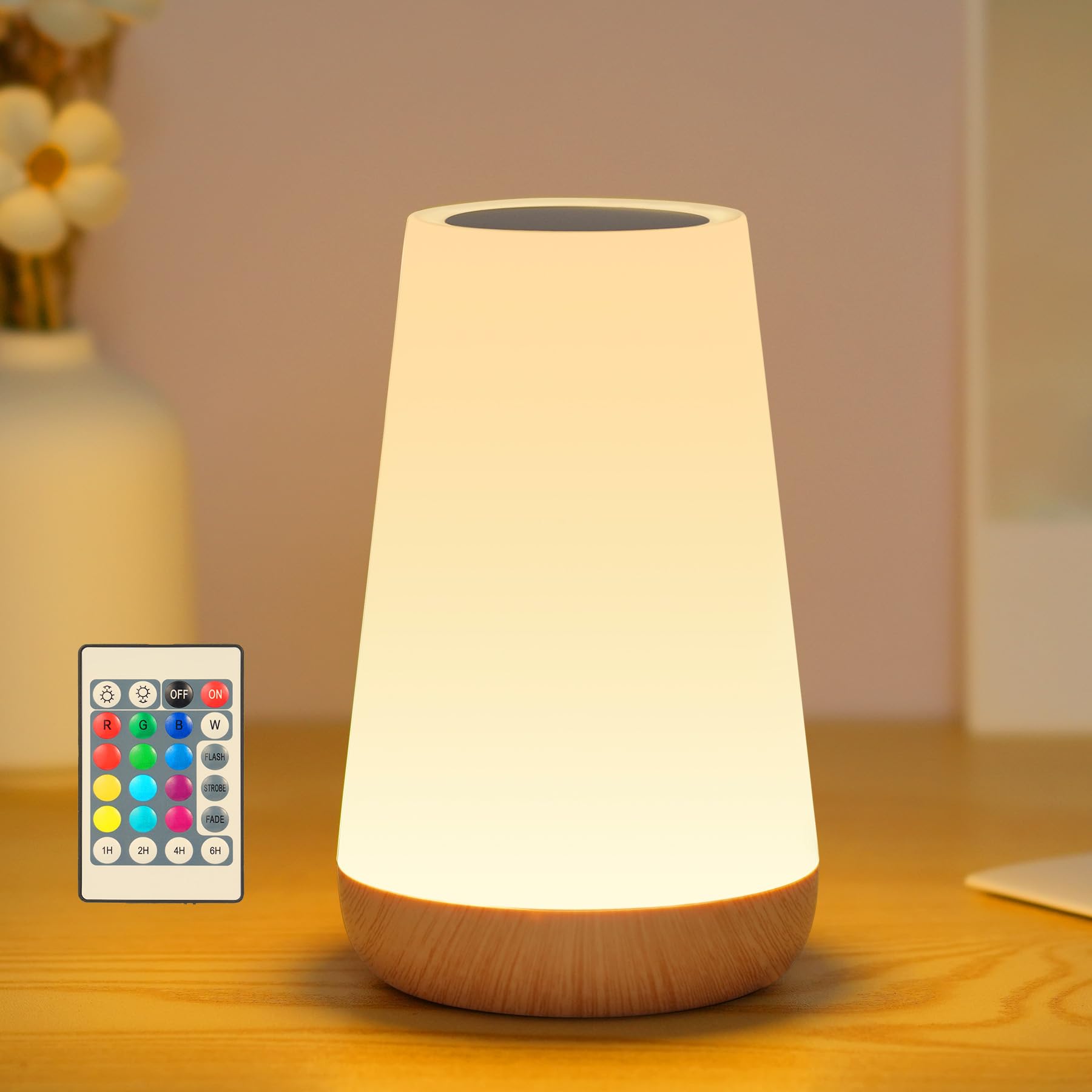 WARMLIO Bedside Lamp Touch Dimmable with Remote Control, LED Table Lamp Wireless with 13 Colours and 4 Modes