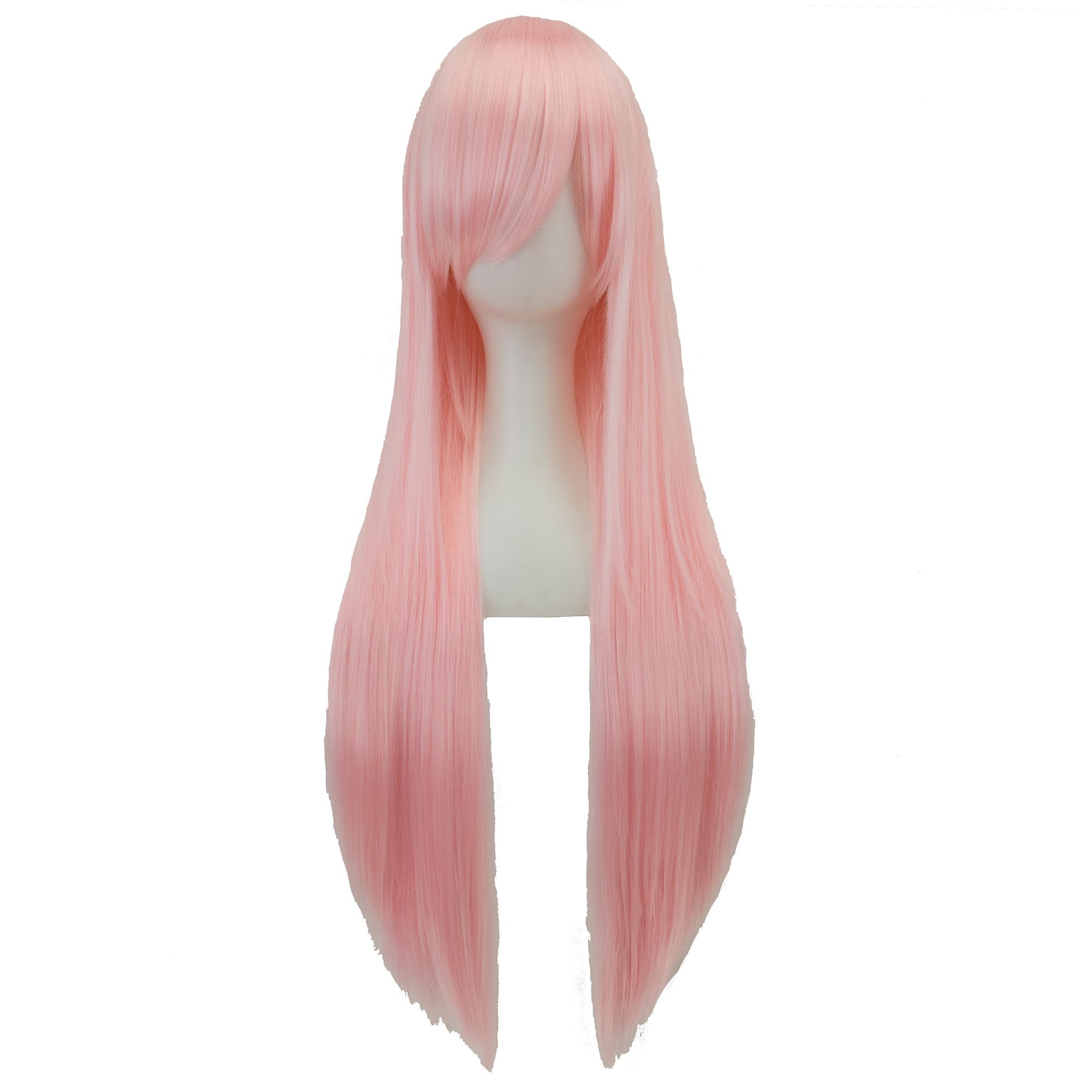 IMISSU 80cm Long Straight Natural Hair Cosplay Wigs with Bangs Colorful Halloween Costume Party Wig for Girl (Bright Pink) - Image 2