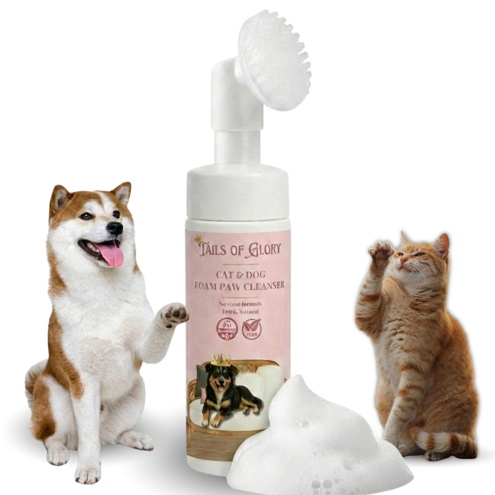 Tails Of Glory Pfotenreiniger Für Hunde & Katzen – Mit Weicher Bürste, Natürlicher Spray Ohne Ausspülen, Pflanzlich, Yuka-Sehr Gut, 200 Ml – Ideal Für Empfindliche Ballen