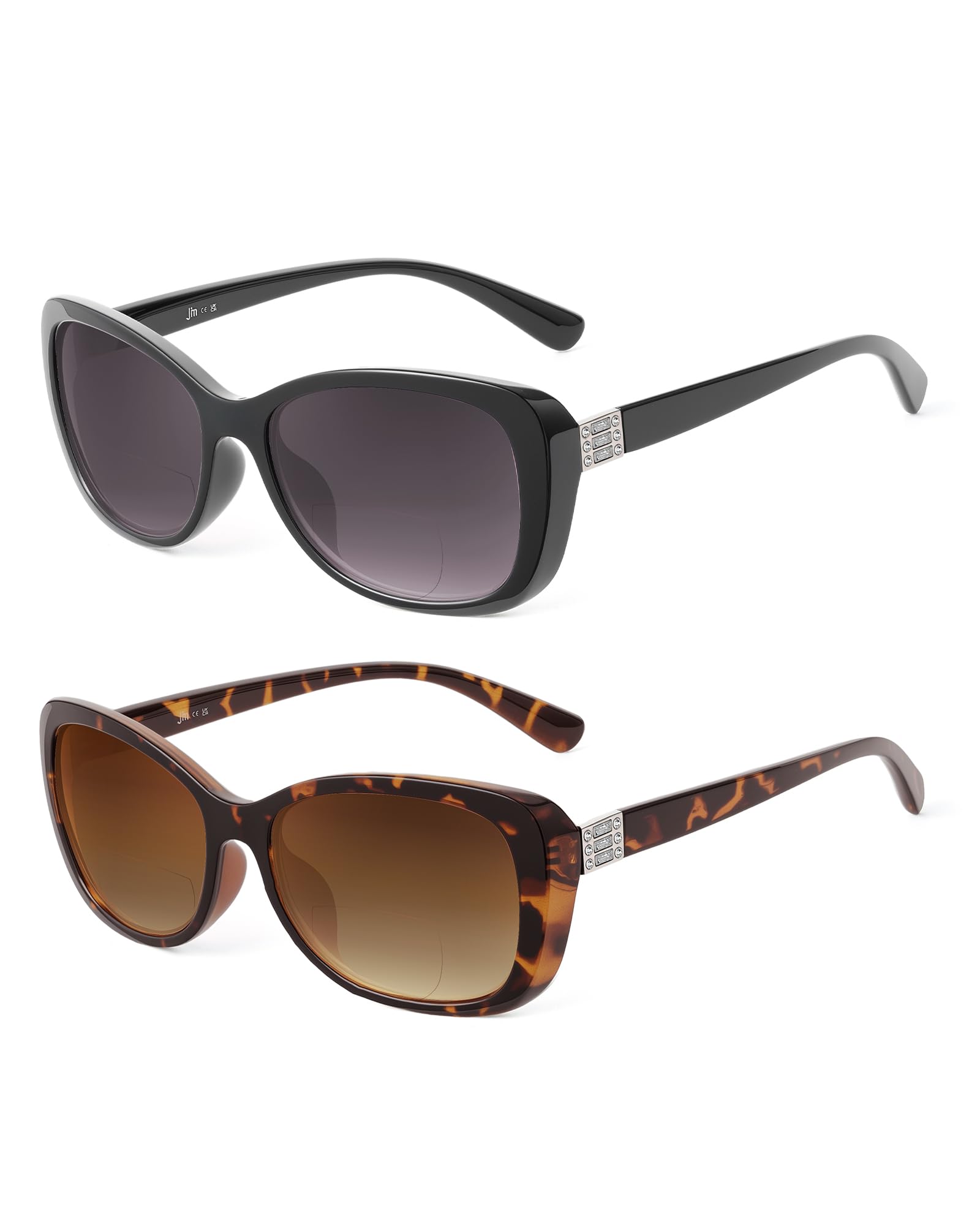 JM 2 Pack Women's Bifocal Reading Sunglasses, Vintage Reader Glasses Outdoor Sun Readers Black&Tortoise +4.0