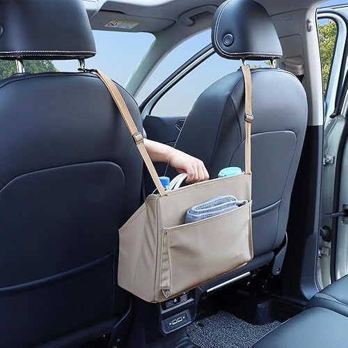 Miniatura 3 de Bolsa de almacenamiento de cuero para el asiento delantero del automóvil, de gran capacidad, para libros, documentos, teléfono, botella, juguete de
