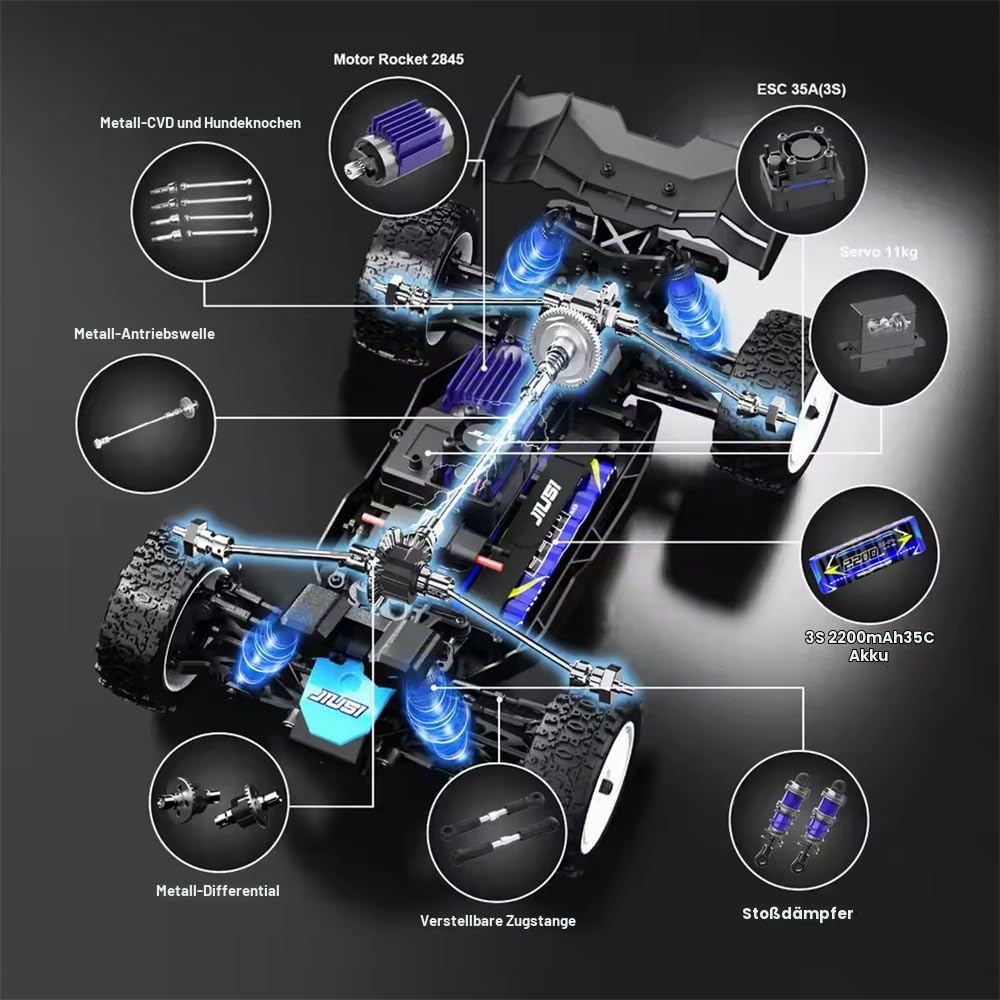 1/12 Ferngesteuertes Auto für Erwachsene, 100km/h Höchstgeschwindigkeit, 3S Bürstenloser Motor RC Car Hohe Geschwindigkeit Offroad Drift Rennauto, 4WD Off Road Race Buggy, 3 Batterien (Grün)