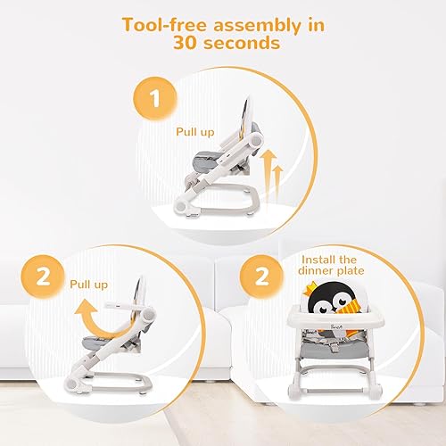 Miniatura 3 de Silla alta portátil para bebé, asiento elevador para mesa de comedor, silla alta de viaje plegable 2 en 1 con bolsa de transporte, bandeja ajustable