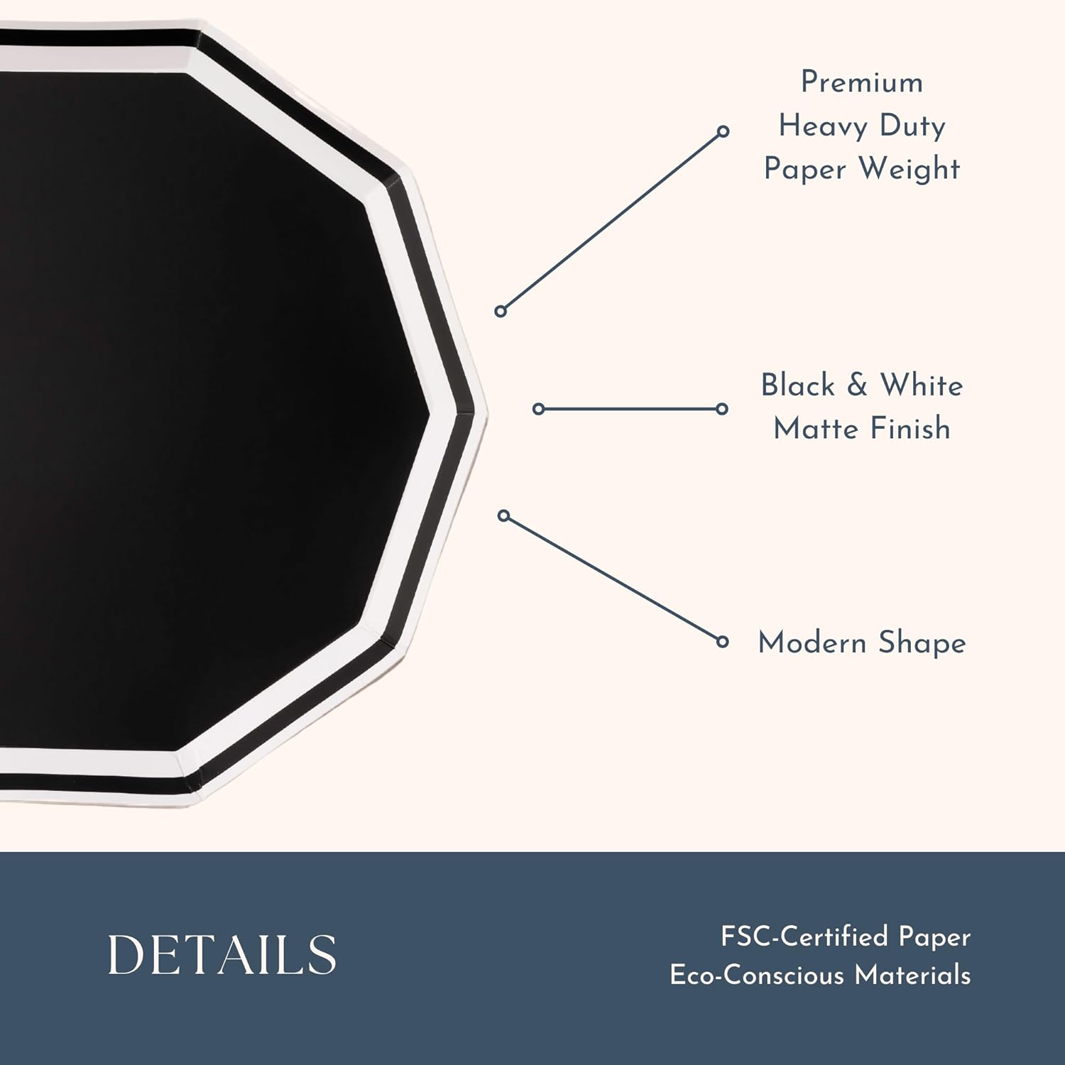 Bonjour Fête Black & White Paper Party Plates| Disposable Plates For Graduation, Birthday, Halloween, Sports | Premium Party Supplies | Pack of 8, 10.5" D - Image 4