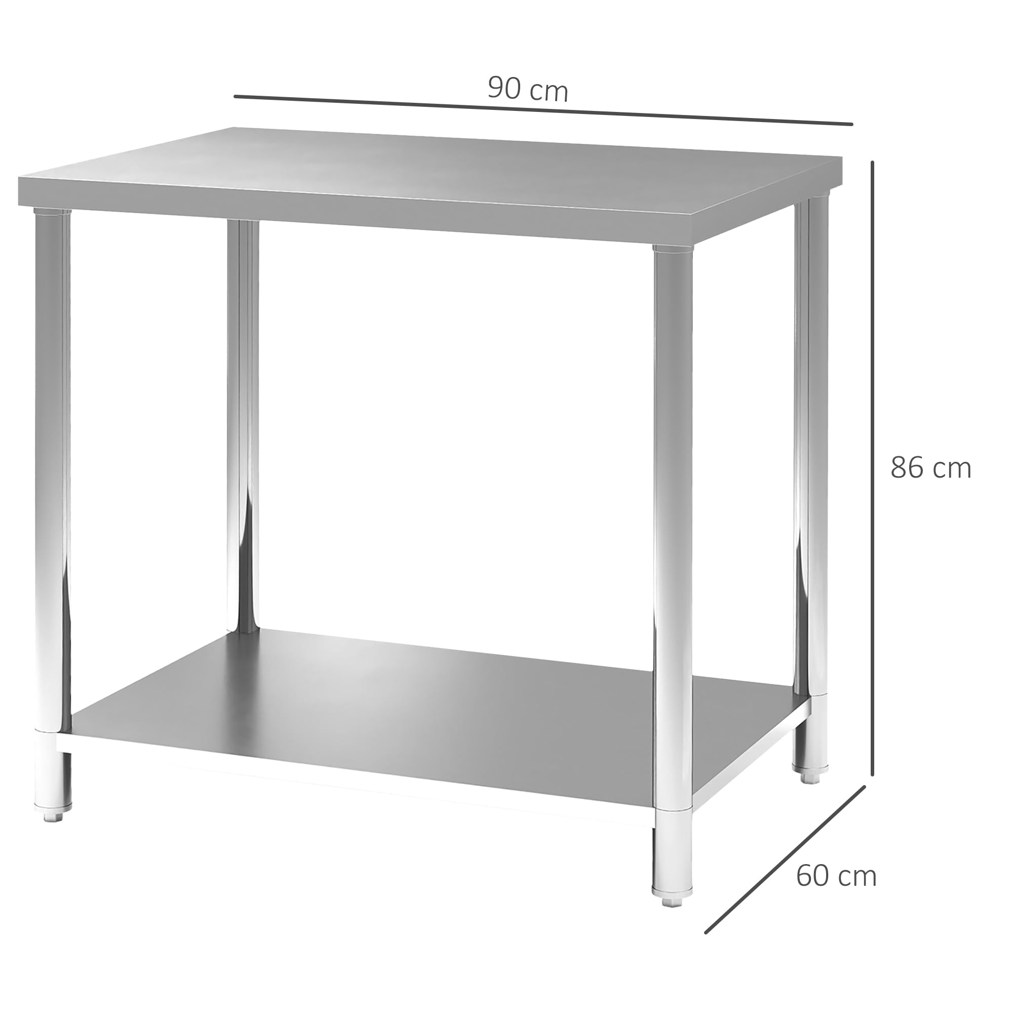 HOMCOM de Trabajo de Acero Inoxidable de preparación de Cocina 2 estantes, encimera para Cocina, Garaje, jardín, 90 x 60 x 86 cm, Plata