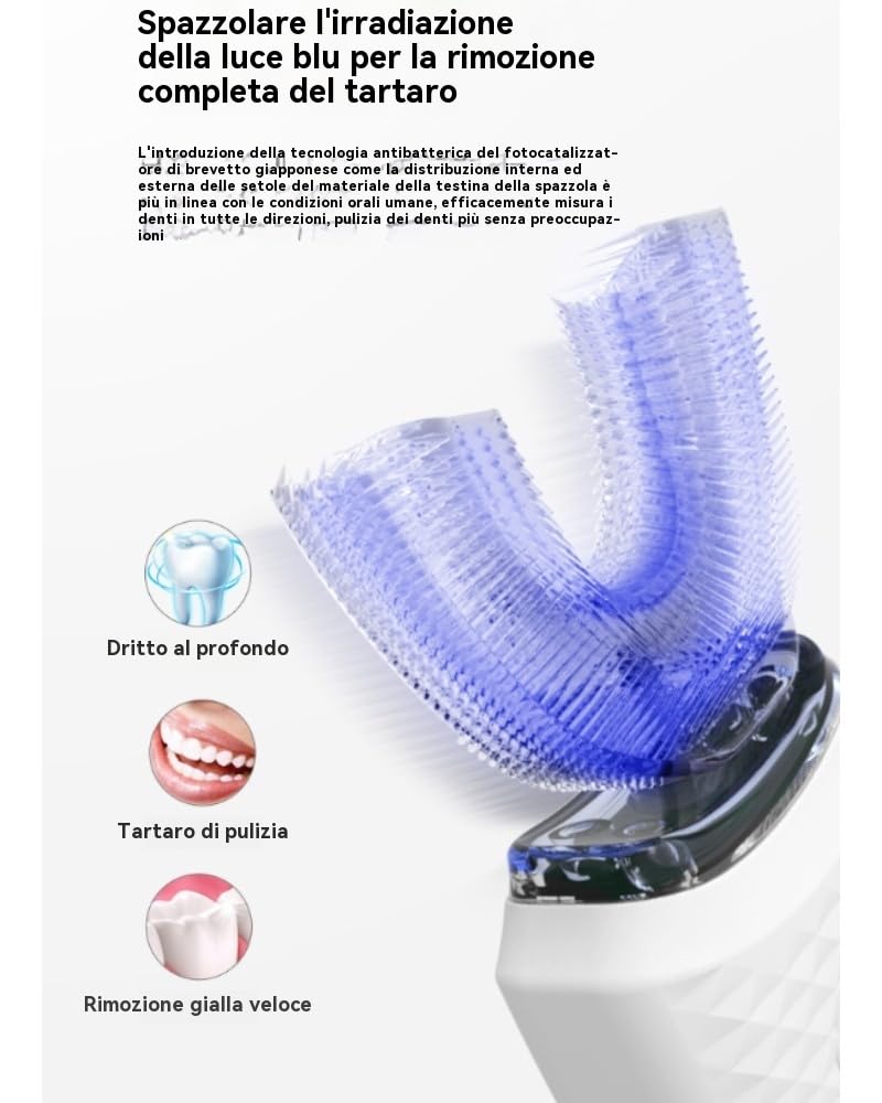 Sonic Brush Spazzolino Elettrico U-Shaped per Adulti - Pulizia Automatica e Sbiancamento dei Denti, Sonic Brush Spazzolino Elettrico a 360° Con Pulizia Automatica (Blu)