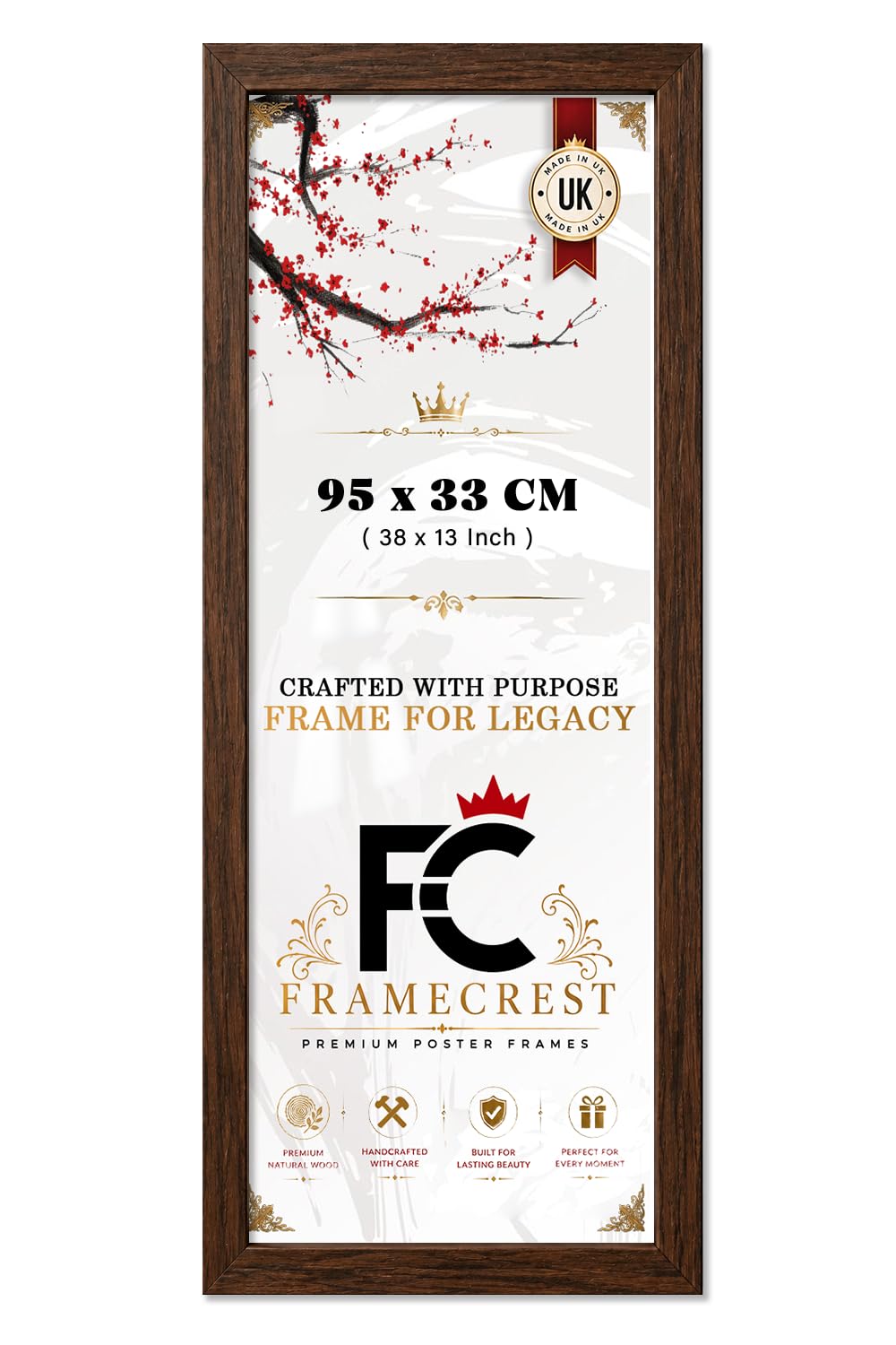FRAMECREST LTD 33 X 95 CM Poster Frame For Panoramic Prints | Wall Mounted Display With Perspex Front For Vertical Or Horizontal Photos In Living Room Or Office (38 X 13 Inch) - [Dark Oak]