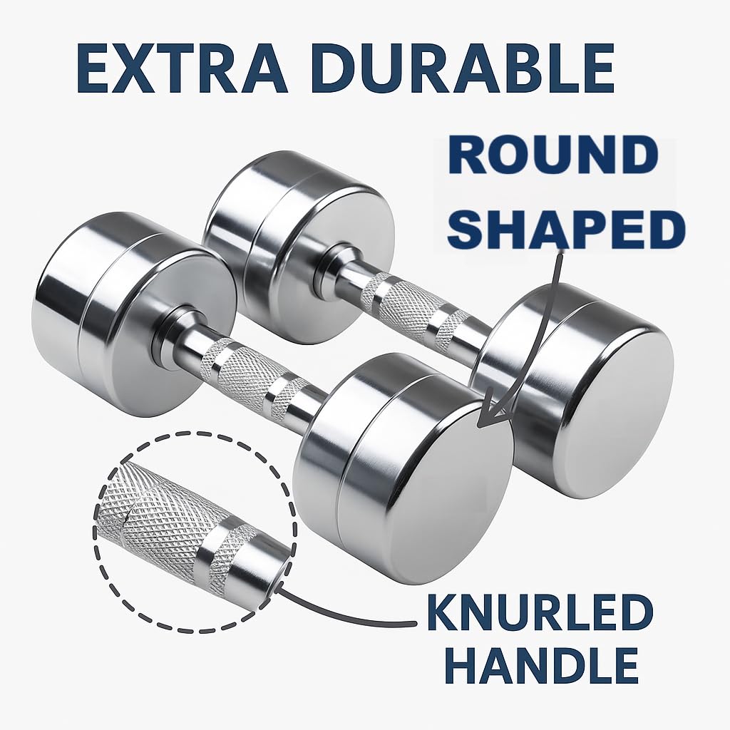 Kiraro Steel Dumbbell Set (2Kg 2.5kg, 3kg,4kg, 5kg, 7.5kg) 1 Pair Dumbbells, Steel Dumbbells, Home Gym Fixed Weight Dumbbell (Silver, 2KG X 2PCS)