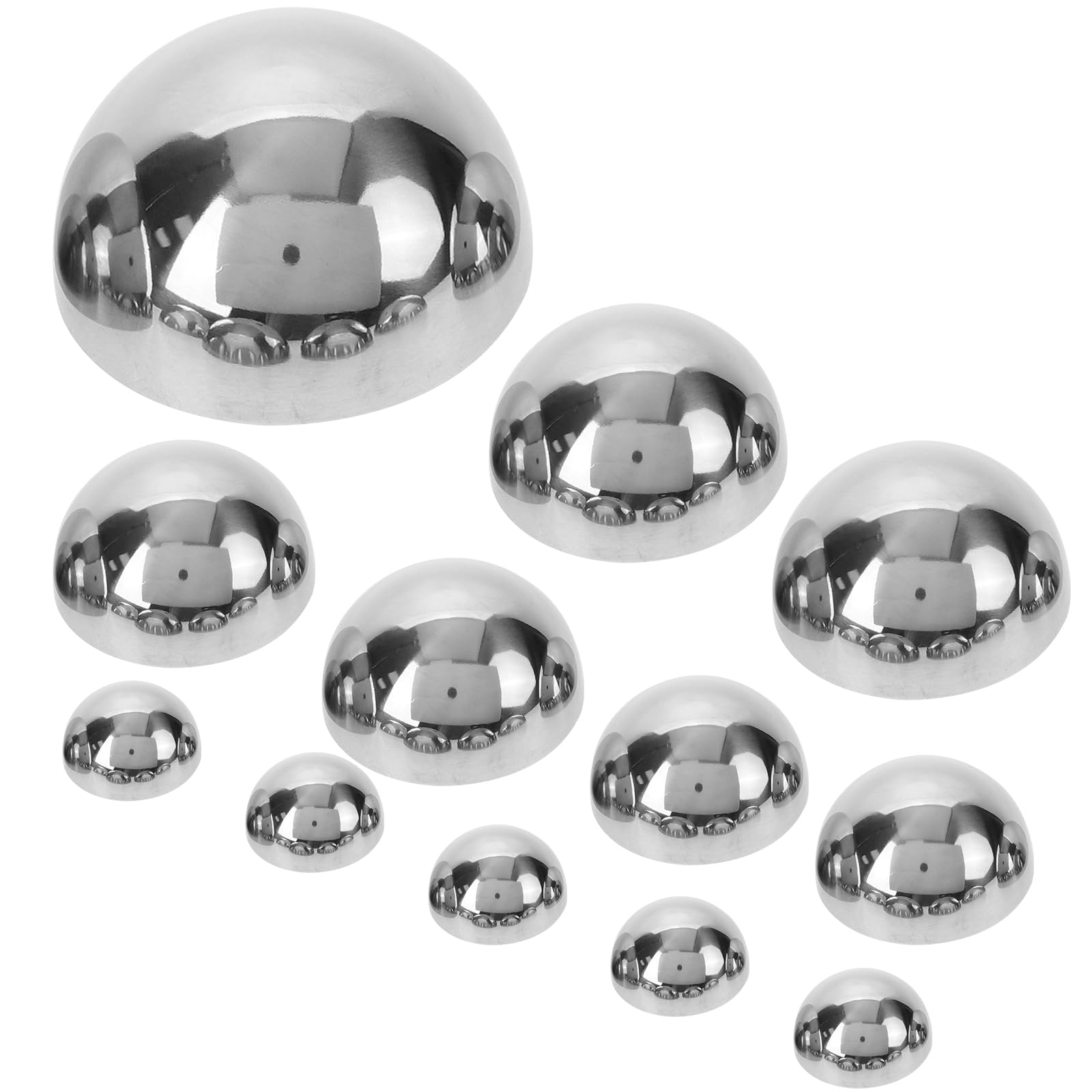 Toyvian Boules Demi-Sphériques en Acier Inoxydable Poli Lot de 12, Tailles Assorties 38-160 MM, Sphères Miroir pour Embellir Jardin, Piscine et Espaces de Loisirs Extérieurs