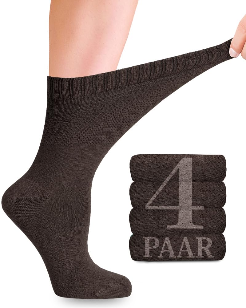 Fiera Besa Diabetiker Socken mit Lycra für Damen: Ohne Naht am Ansatz der Zehennägel; für Business und Freizeit; für Schwangere und Senioren geeignet; 4 Paar