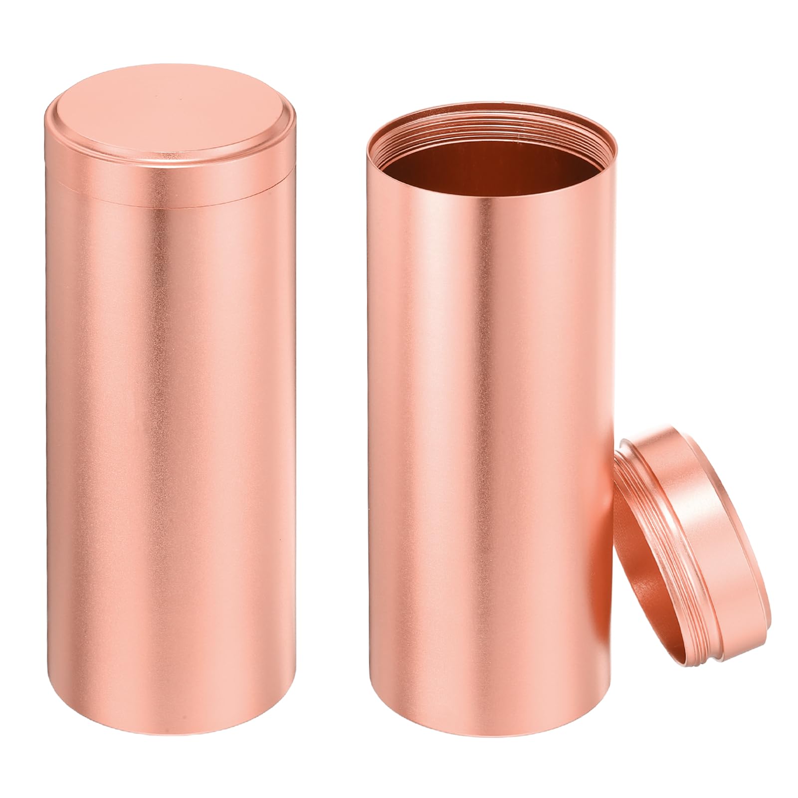 sourcing map 2 Pcs Round Tea Canisters, 4.7" x 1.8" Portable Storage Jar Airtight Metal Tea Containers with Lids for Storing Coffee Beans Cookies Spices Candies Candles DIY, Rose Gold