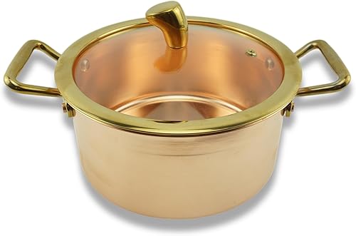 Kkekos Ollas y sartenes de cobre puro, juego de utensilios de cocina de cobre martillado con wok (mini olla de 7.1 in)