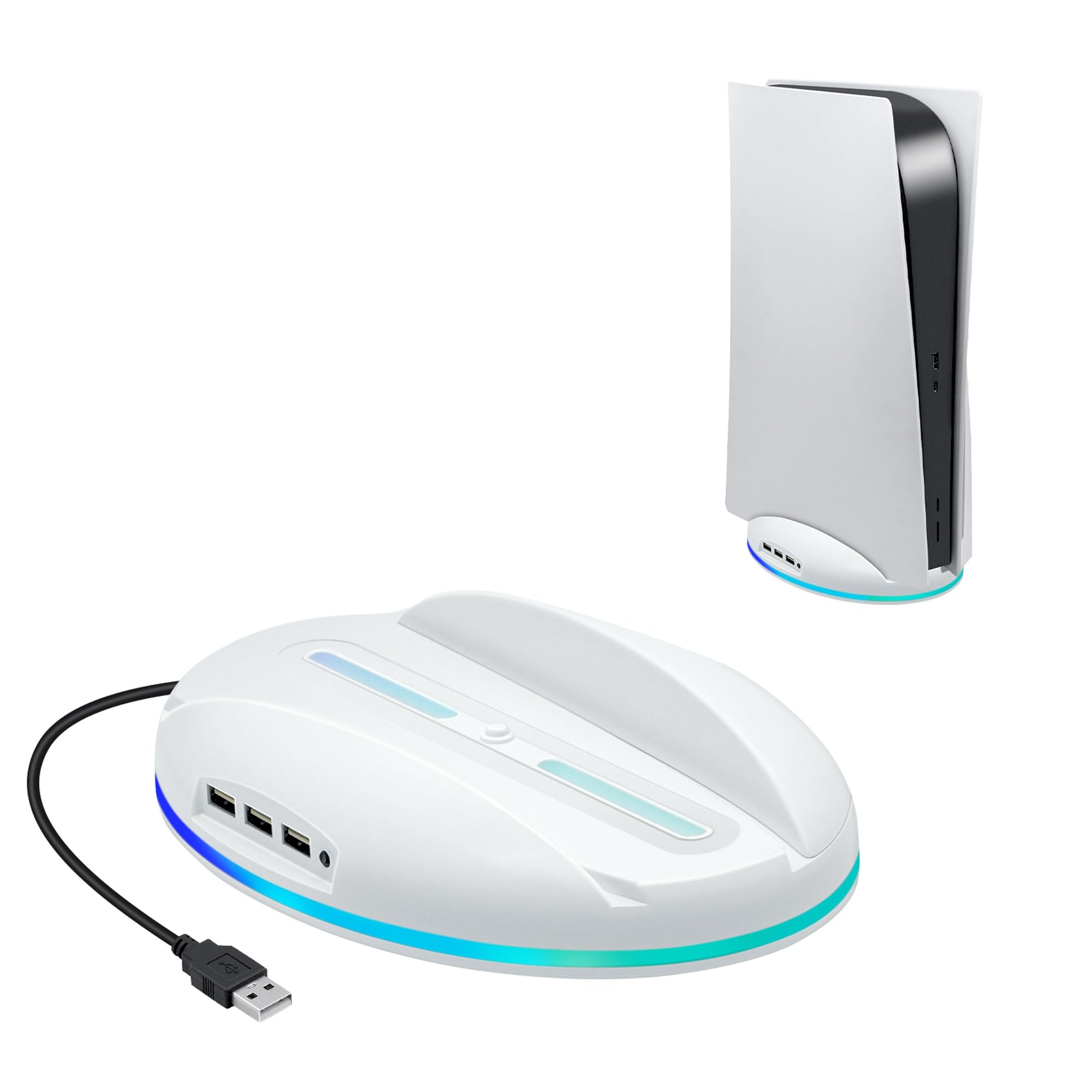 Mcbazel PS5 Verticale RGB-standaard met USB 2.0 oplaadpoorten, compatibel met PS5 UHD en Digital Edition-consoles, wit (niet geschikt voor PS5 Slim