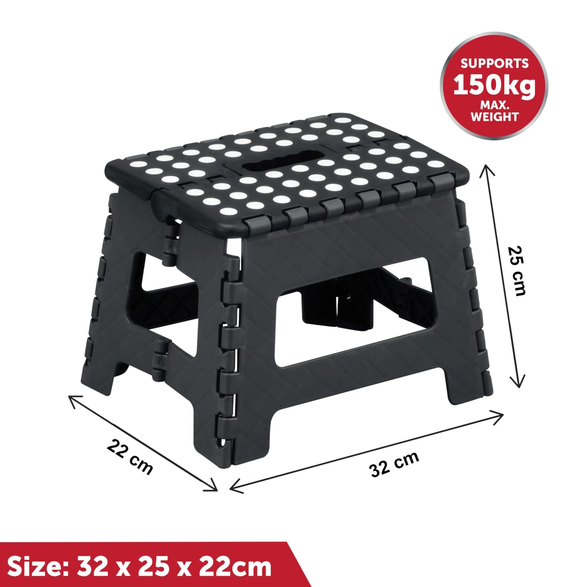 25cm Folding Step Stool - Heavy-Duty 150kg Capacity, Lightweight Portable Stool for Home, Office, and Garden - Non-Slip Design, Easy Storage - Image 2