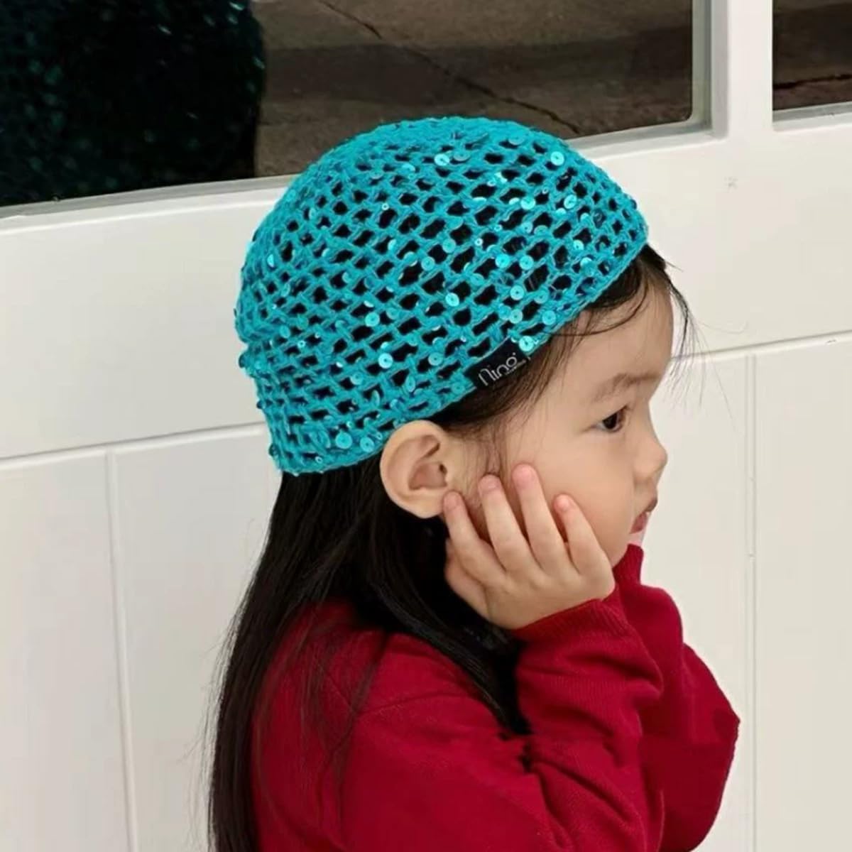 Bonnet tricoté à la main pour femme - Filet à cheveux en maille avec paillettes - Filet à cheveux tricoté - Paillettes - Filet à paillettes - Bonnet tendance - Bonnet en tricot doux