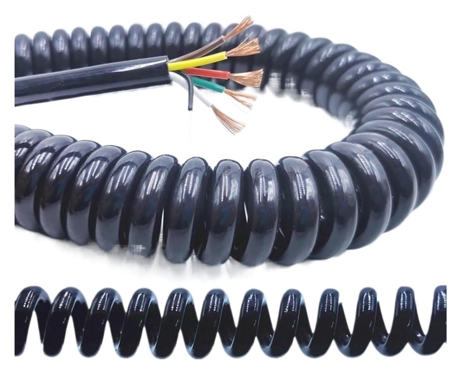 Sprężynowy spiralny kanał kablowy, solidny, czarny, teleskopowy przewód zasilający, rozciągliwy drut o długości 3,75 m, 2-żyłowe 12-żyłowe spiralne złącze kabla (3 rdzenie, 18AWG, 0,75 mm)