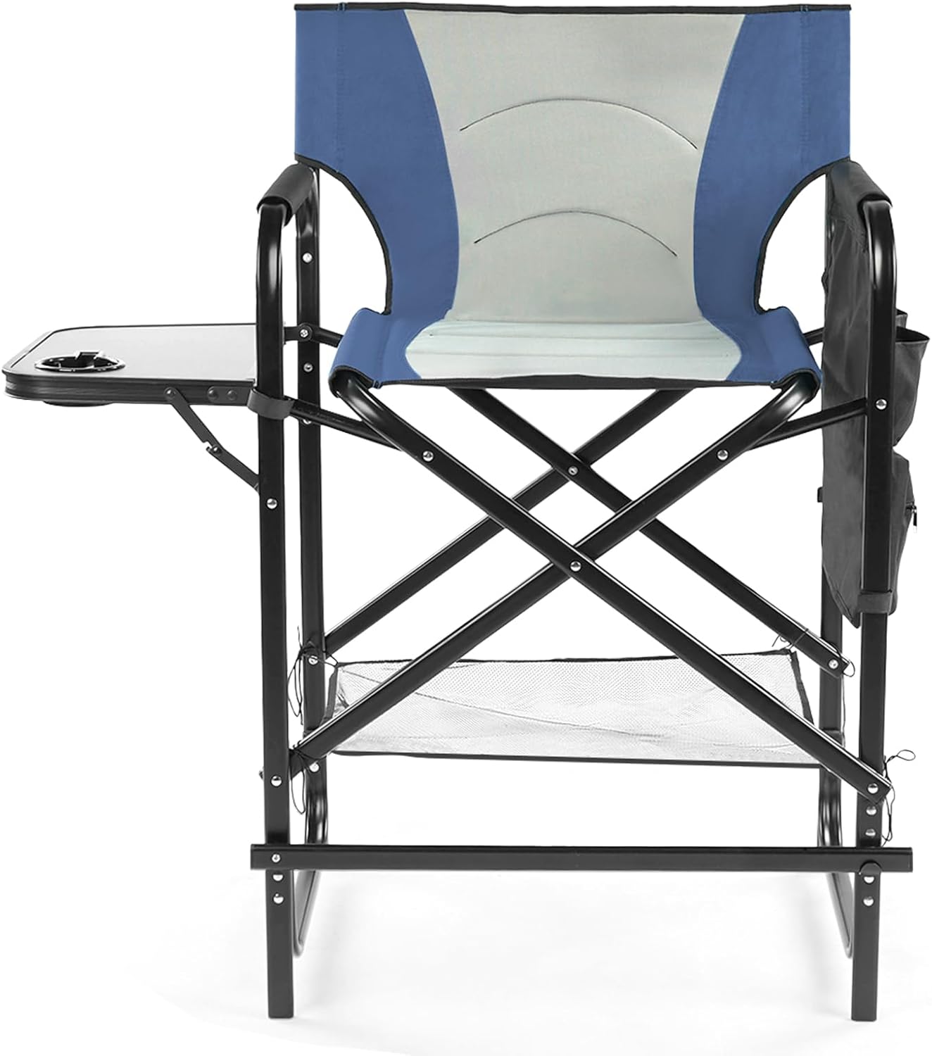 41" Tall Directors Chair,Camping Chairs for Adults,Portable Bar Height Folding Camping Chairs,with Cup Holder, Side Table, Storage Pocket, Footrest,for Fishing Sports Beach Picnic (Gray & Navy)