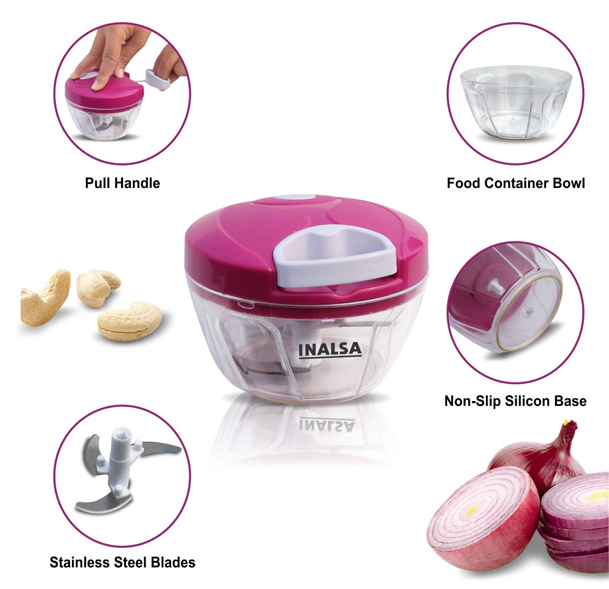 Inalsa Plastic Chop-it Handy Chopper (400 ml, Cherry Red/White) - Image 5 thumbnail