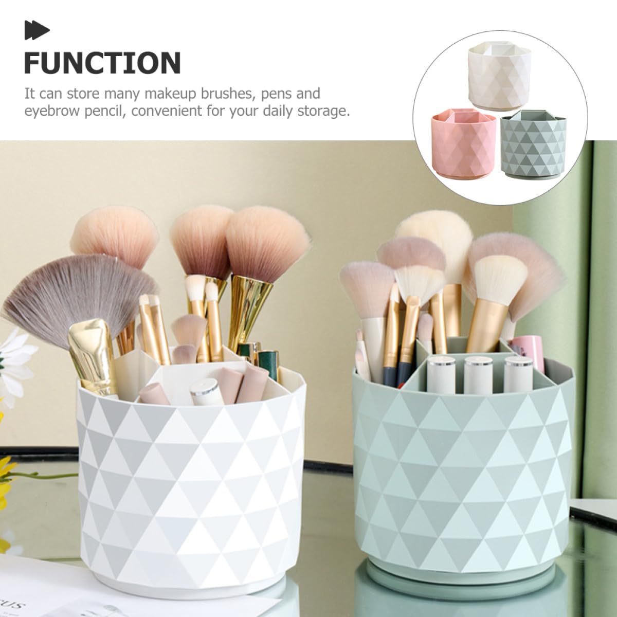Make Up Pinselhalter Organizer 3 Stück Drehbar aus Robustem PP Material in Weiß Grün Pink für Schminktisch und Schreibtisch Badezimmer Büro
