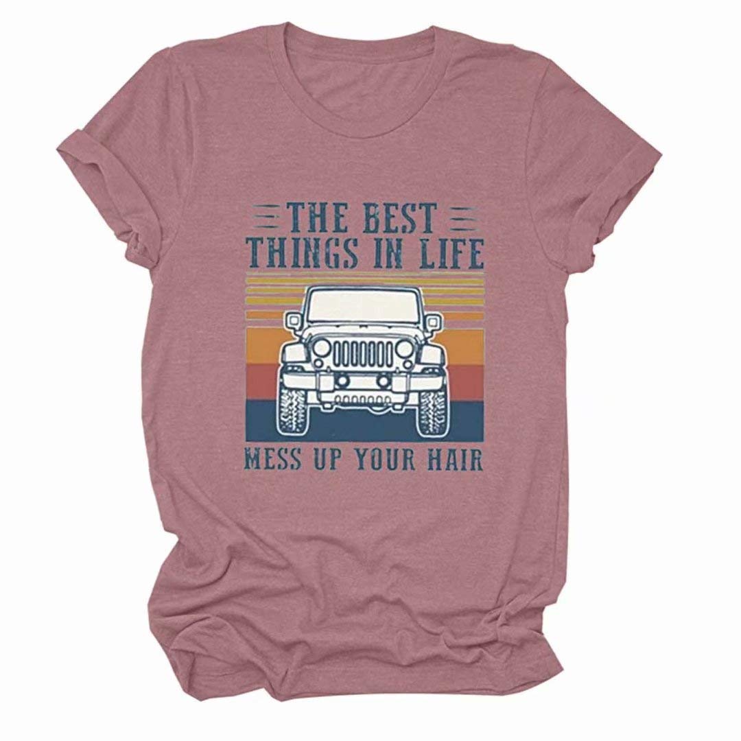 Women Vintage T-Shirts The Best Things in Life Mess Up Your Hair Shirt Crew Neck Short Sleeve Top Tees